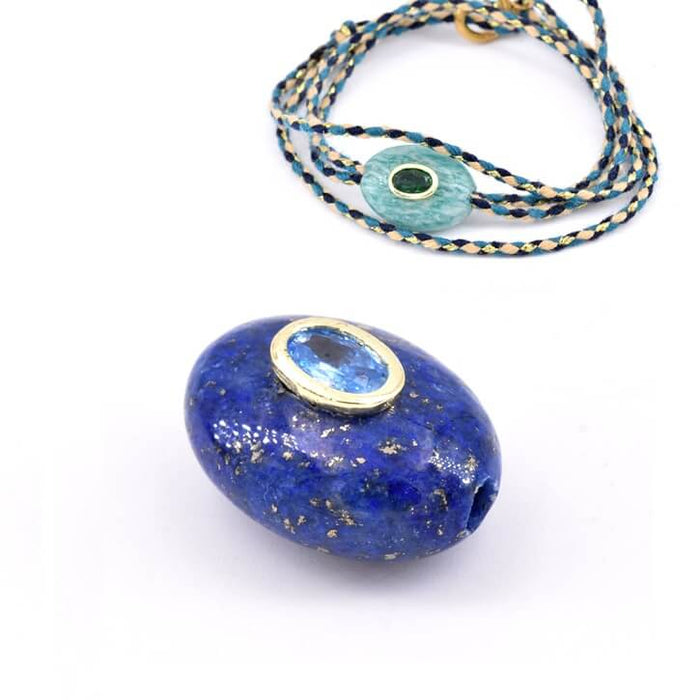 Oval Lapis Lazuli Bead - 18x13mm - Blue Zircon - Hole: 2mm (1)