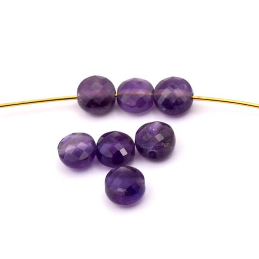Amethyst Faceted Flat Round Beads 6.5x4mm - Hole: 0.8mm (10)