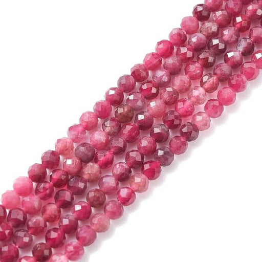 Faceted round pink tourmaline bead 3.5mm (1 Strand-38cm)
