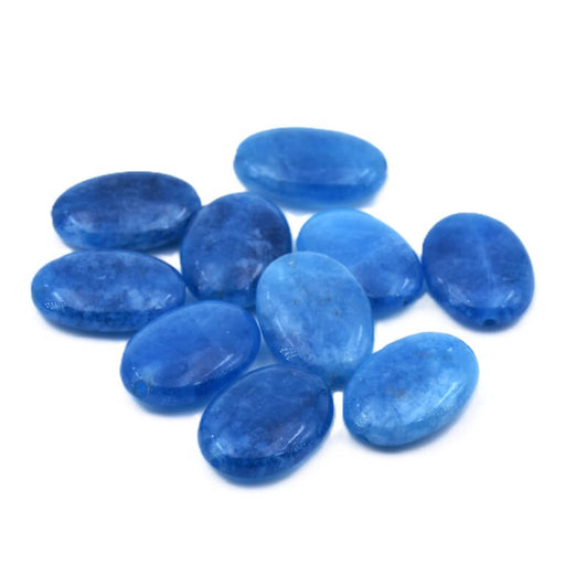 Flat oval blue dyed jade bead 18-13mm - Hole: 1mm (10)