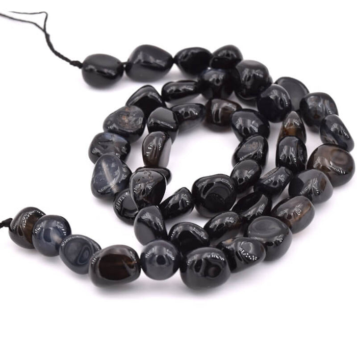 Black agate rounded square nugget beads 7-10x8.5-10mm (1 Strand - 39cm)