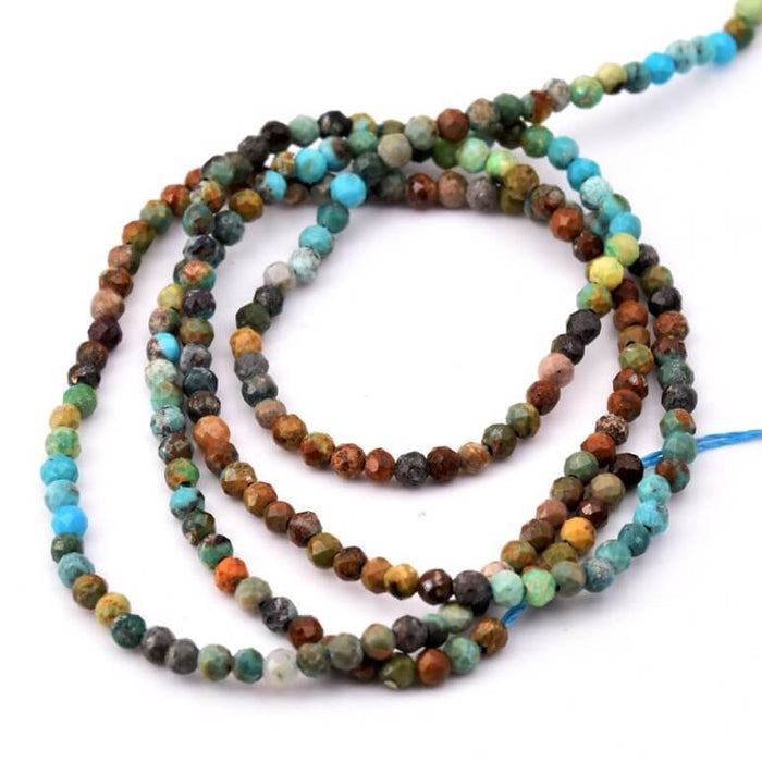 Faceted turquoise round beads - 2mm - Hole: 0.5mm (1 strand - 37cm)