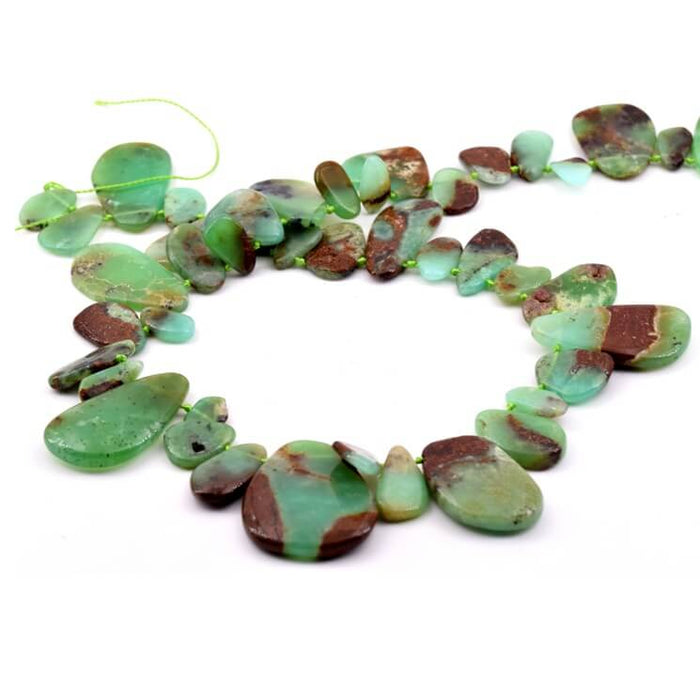 Flat Teardrop Green Chrysoprase Bead 6-20mm - Hole: 0.5mm (1 Strand - 40cm)