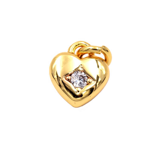 Pendant heart charm golden brass and zircon 6. 5mm - ring 4mm (1)