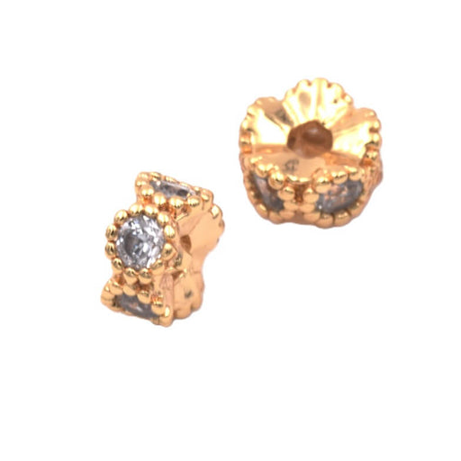 Round heishi bead - golden brass with zircon 5x2mm - Hole: 1mm (1)