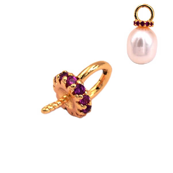 Pin Brass and Fuchsia Zirconia Disc for Half-Drilled Bead - 2x6mm (1)