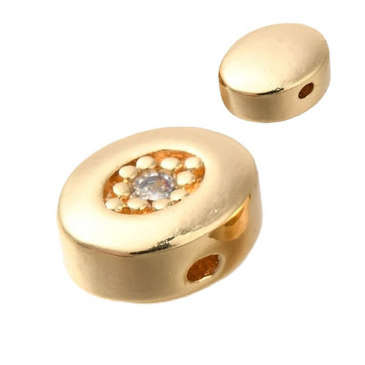 Oval bead 7x8mm Golden brass and zircon - Hole: 1mm (1)