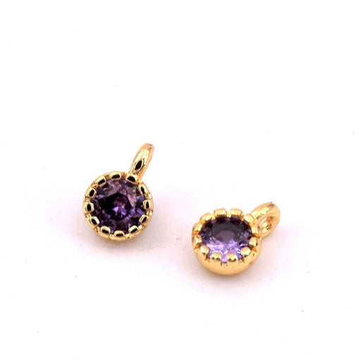 Buy Pendant with purple zircon 5mm Round golden brass - Hole: 1mm (1)