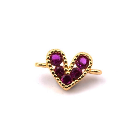Gold-plated Brass and Fuchsia Zircon Heart Connector 9mm - Hole: 1mm (1)