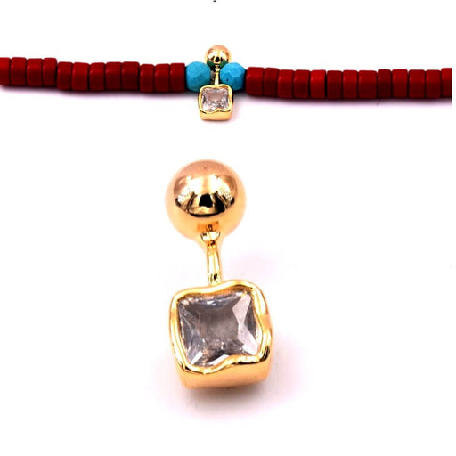 Pendant spacer Golden Brass and Zircon - 13mm - Hole: 2x1mm (1)