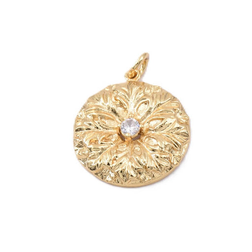 Retro round flower pendant - central zircon - 19mm and ring (1)