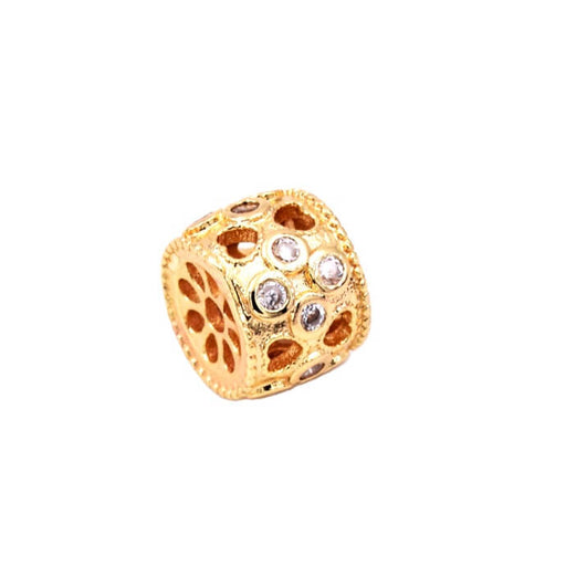 Barrel bead and zircon - golden brass - 7x9mm (1)