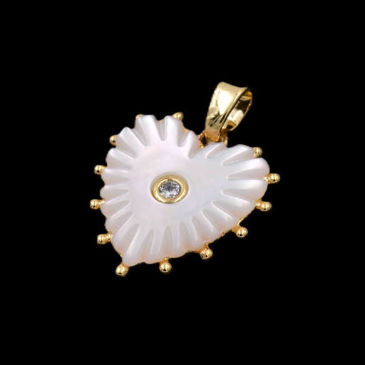 Buy Heart shell pendant with zircon - golden brass - 18mm - Hole: 3mm (1)