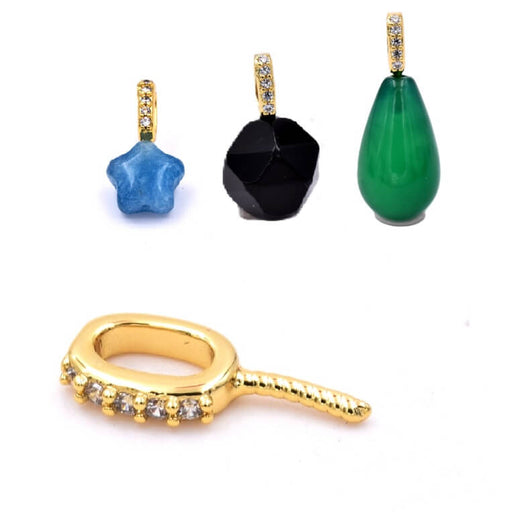 Buy Bail for pendant for Semi-drilled beads - golden brass and zircon - 7mm (1)