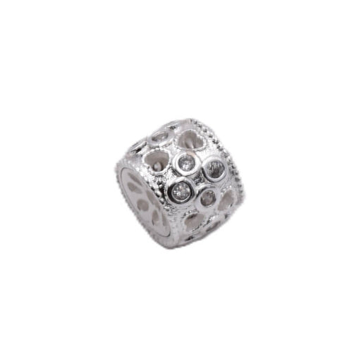 Buy Barrel bead with zircon -Silver-plated brass- 7x9mm (1)
