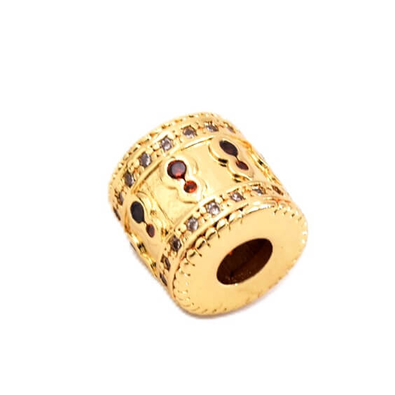 Ethnic barrel bead golden brass and cubic zirconia - 10x10.5mm (1)