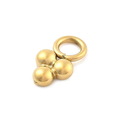 3-Bead Charm Pendant 9mm Golden Stainless Steel - Hole: 2mm (1)