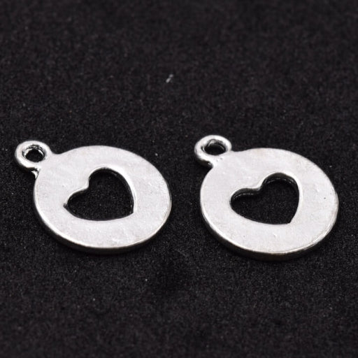 Round medal with heart cut out - Silver-plated brass - 14mm - Hole: 1.2mm (5)