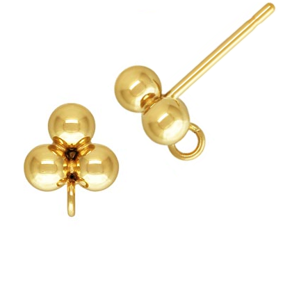 Earrings pin 3 beads 3mm with ring gold filled (2)