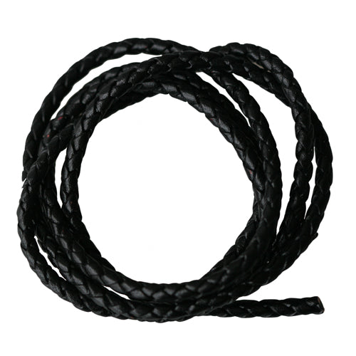 Braided leather cord black 3.5mm (1m)