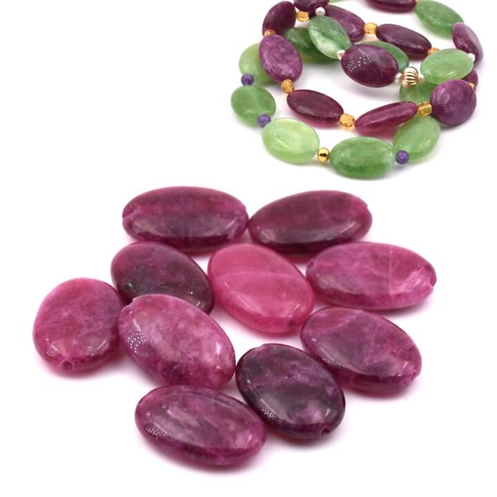 Raspberry Red Dyed Jade Flat Oval Beads 18-13mm (10)