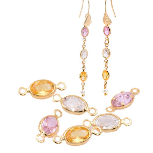 Oval connectors - 3 colours zircon - golden brass - 7x4mm (6)