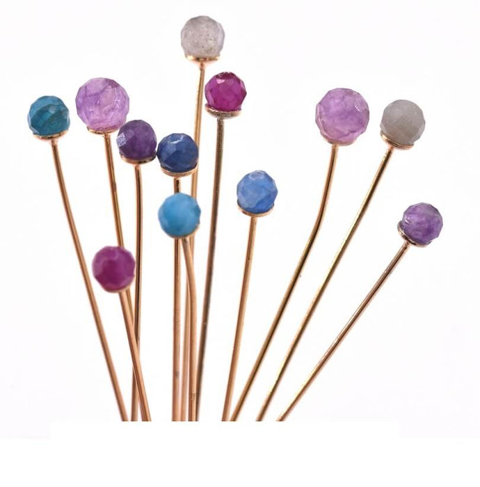 Headpins gold plated 4,4cm With Faceted Amethyst bead 4.5mm (2)