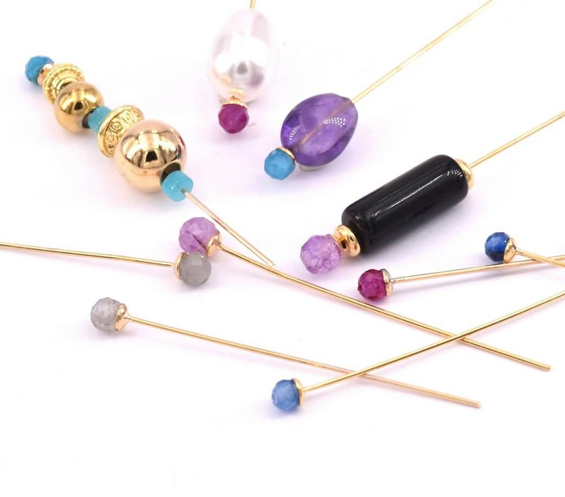 Headpins gold plated 4,4cm With Faceted Amethyst bead 4.5mm (2)