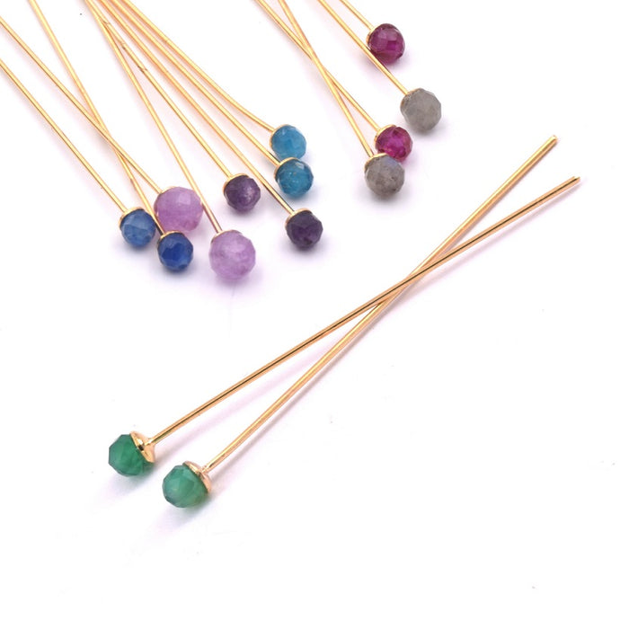 Head pin With 3.3mm Green Agate Faceted Golden Plated - 4.4cm (2)