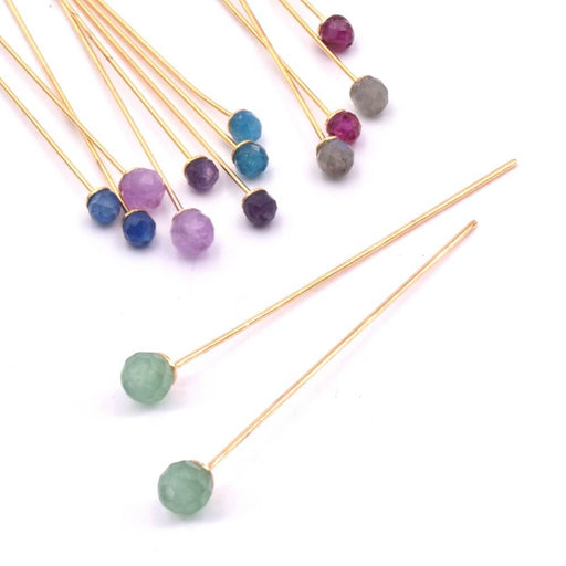 Head pin With 3.7mm Green Agate Faceted Golden Plated - 4.4cm (2)