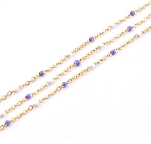 Stainless Steel Fine Chain golden with Mix White Purple Lilac enamel 2x1.5x0.5mm (50cm)