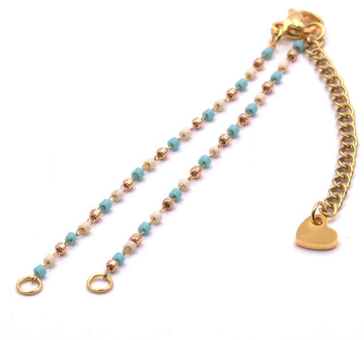 Chain For Bracelet Steel Gold with Miyuki beads turquoise 2x7,5cm (1)