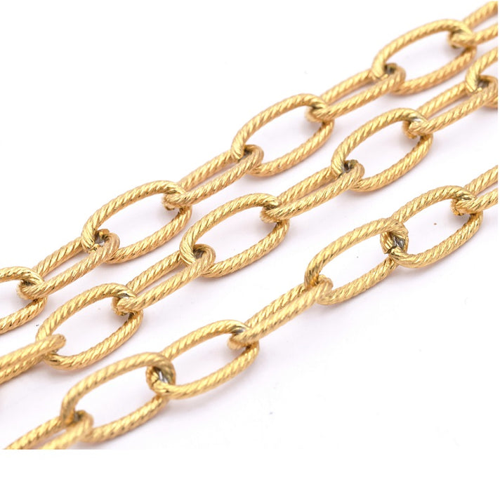 Chain Ribbed Oval Mesh Gold Stainless Steel 12x7mm (50cm)