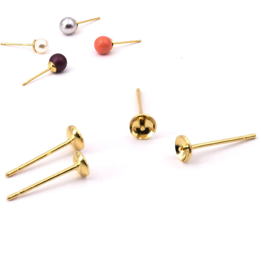 Stud earring cup for 4 to 6mm half drilled pearl-Stainless steel golden (4)