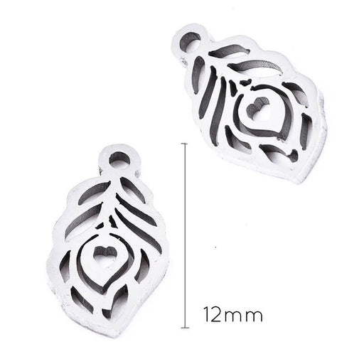 Pendant Charm Feather Medal Stainless Steel 12x6.5mm (2)
