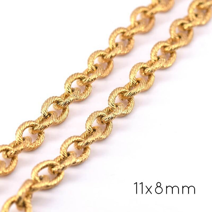 Chain Ribbed Oval Mesh Gold Stainless Steel 11x8mm (50cm)