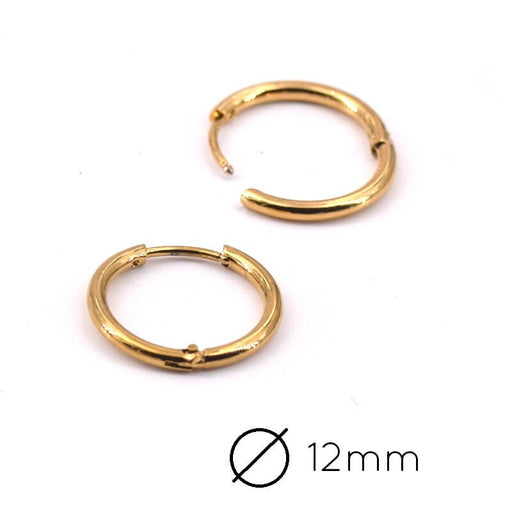 Stainless Steel GOLD earring Huggie Hoop - 15.5x1.6mm (2) Int Diam : 12mm
