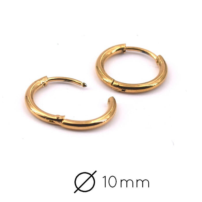 Stainless Steel GOLD earring Huggie Hoop - 13x1.6mm (2) Int Diam : 10mm