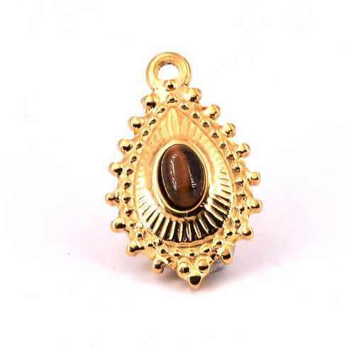 Drop Pendant Steel Gold and Tiger Eye Cabochon 19x14mm (1)