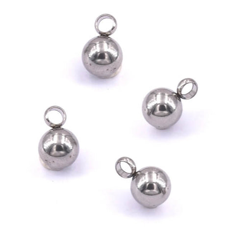 Round Ball Pendant Stainless Steel - 5mm - Hole: 1.8mm (4)