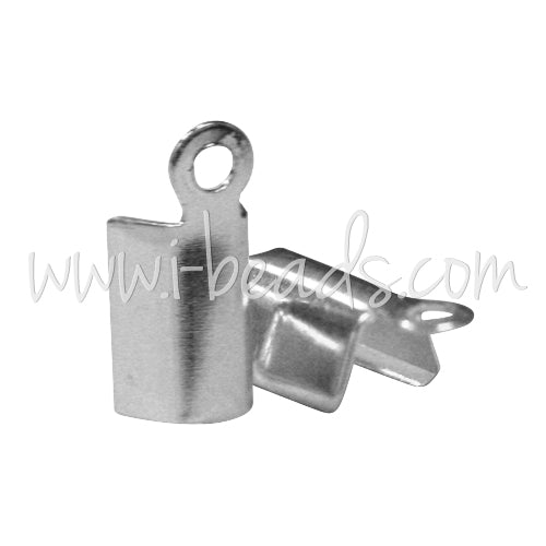Cord ends fold over metal silver finish 3x7mm (10)