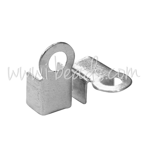 Cord ends fold over metal silver finish 1.5x4mm (10)
