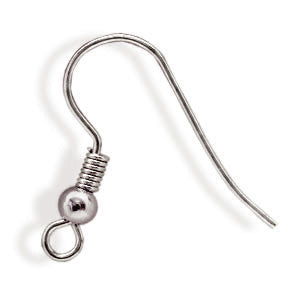 Fish hook earring finding with ball and coil metal silver finish 18mm (10)