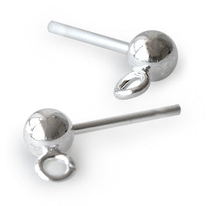 Ear stud 4mm ball with loop metal silver plated (4)