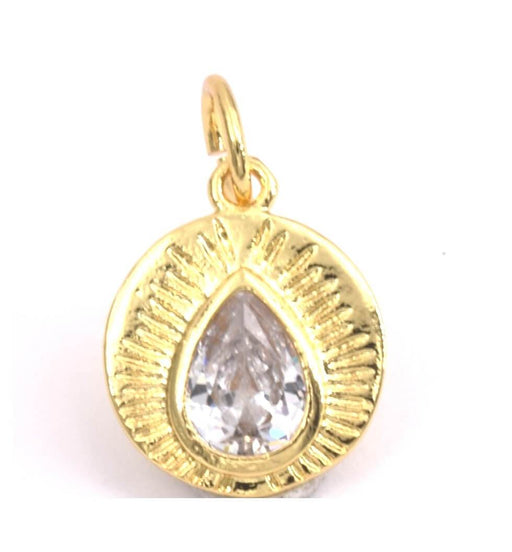 Medal Charm Pendant Drop With Zircon Gold Plated Quality 13mm (1)