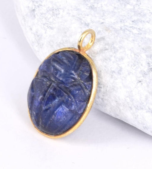 Pendant Oval Carved Scarab Moonstone -silver 925 gold plated 17x13mm (1)