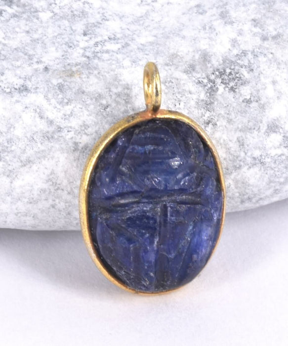 Oval pendant carved scarab lapis lazuli - 925 gold-plated 17x13mm (1)