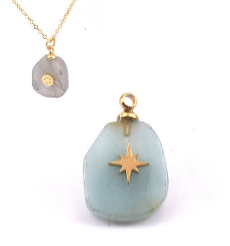 Pendant Amazonite With Star Stainless Steel 13x12mm Gold (1)