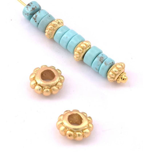 Separator Beads heishi 6.5x3mm Matte Gold Plated Quality - Hole: 3mm (2)