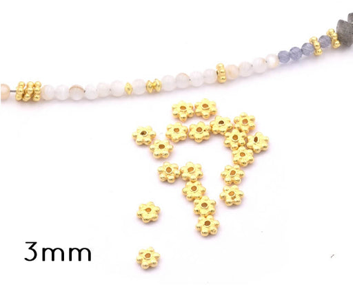 Tiny Heishi Flower Rondelle Beads 3mm 925 Silver Gold Plated (20)